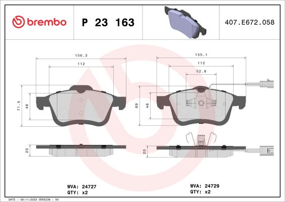 A.B.S. P 23 163 BREMBO Bremsbelagsatz, Scheibenbremse